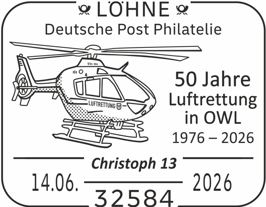 Sonderstempel 50 Jahre Luftrettung in OWL - Hubschrauber Christoph 13