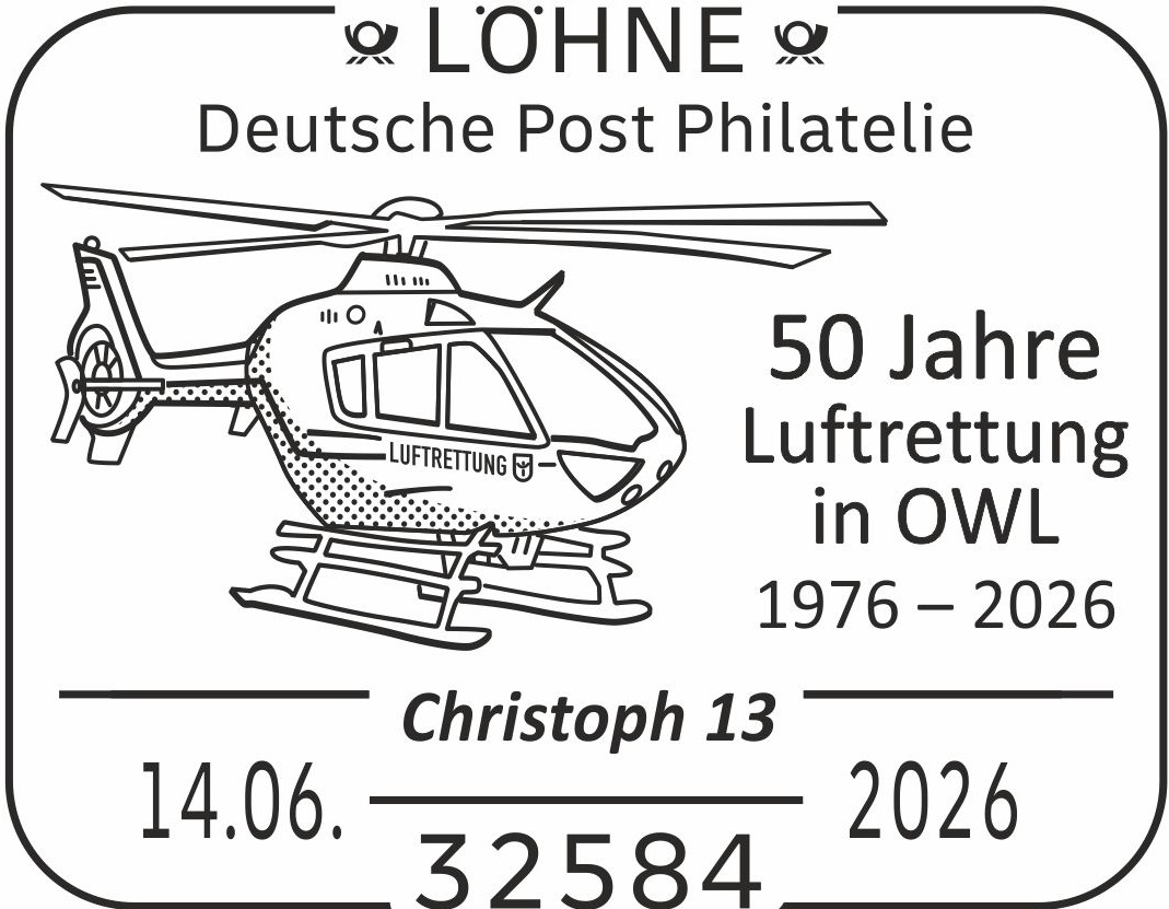 Sonderstempel 50 Jahre Luftrettung in OWL - Hubschrauber Christoph 13