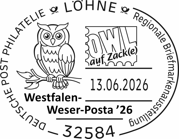 Sonderstempel OWL auf Zacke mit Eule - Westfalen-Weser-Posta`26